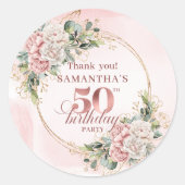 Sticker Rond Pastel Pink Rose Gold Greenery 50th Birthday   (Devant)