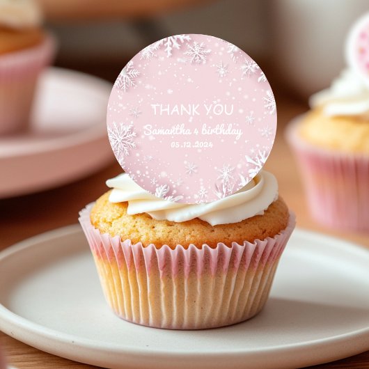 Sticker Rond Pastel Pink Winter Wonderland Snowflake