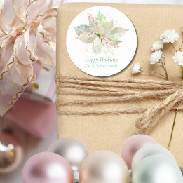 Sticker Rond Pastel Poinsettia Joyeuses Vacances Rose Gold Swee