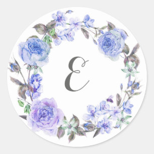 Sticker Rond Pastel Purple Aquarelle Florale   Monogramme