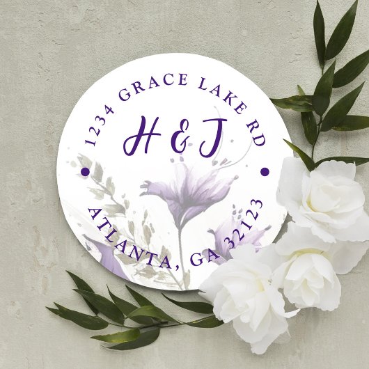 Sticker Rond Pastel Purple Modern Boho Mariage Adresse de retou