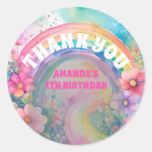Sticker Rond Pastel Rainbow Flowers Retro Merci d'anniversaire (Devant)