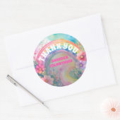 Sticker Rond Pastel Rainbow Flowers Retro Merci d'anniversaire (Enveloppe)