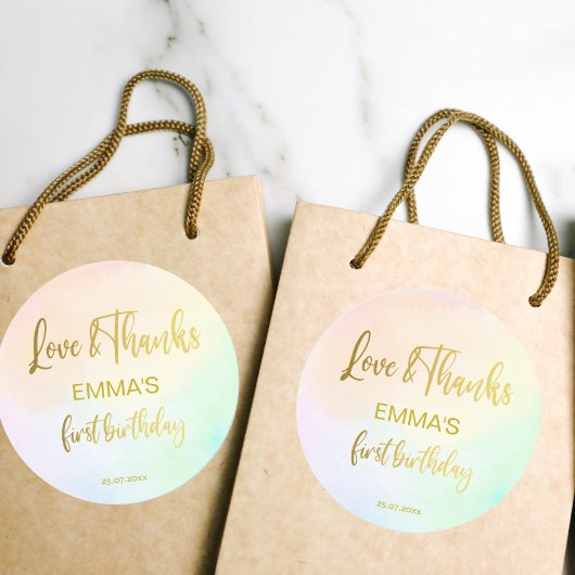 Sticker Rond Pastel rainbow ombre premier anniversaire merci