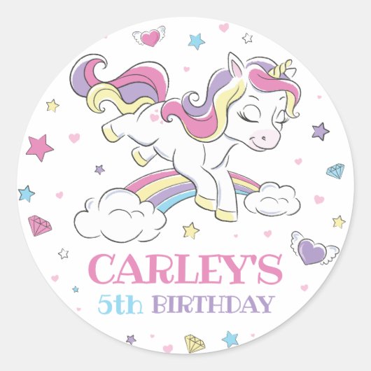 Sticker Rond Pastel Rainbow Unicorn fête d'anniversaire, n'impo (Devant)