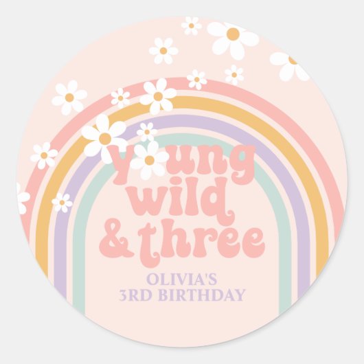 Sticker Rond Pastel rainbow young Wild trois 3e anniversaire (Devant)