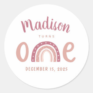Sticker Rond Pastel Rose Arc En Ciel Votre Nom Tourne Un Annive
