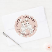 Sticker Rond Pastel Rose mignon Bunny Twin Joyeux Pâques (Enveloppe)
