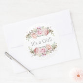 Sticker Rond Pastel Rose Roses C'est une fille (Enveloppe)