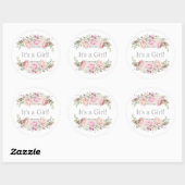 Sticker Rond Pastel Rose Roses C'est une fille (Feuille)