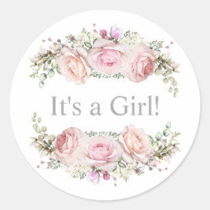 Sticker Rond Pastel Rose Roses C'est une fille