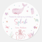Sticker Rond Pastel rose sous la mer Anniversaire Merci (Devant)