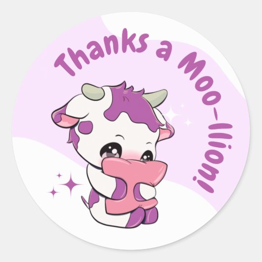 Sticker Rond Pastel Rose Violet Vache Blanc Cloud Merci (Devant)