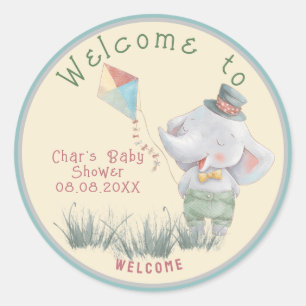 Sticker Rond Pastel Safari Animaux Baby shower Personnalisé Cla