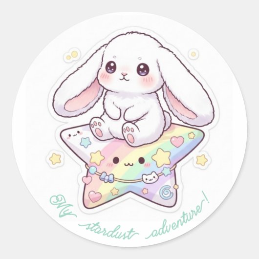 Sticker Rond Pastel Star Rider Bunny - Dreamy Kawaii Celestial (Devant)