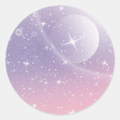 Sticker Rond Pastel Starry Sky rose violet dégradé Lune Galaxie (Devant)