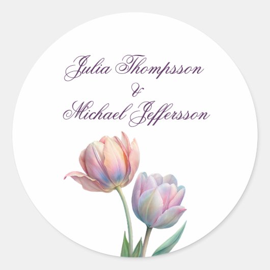 Sticker Rond Pastel Tulip Mariage Suite Typographie élégante (Devant)