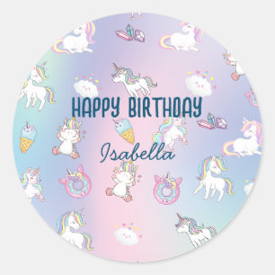 Sticker Rond Pastel Unicorn coloré mignon Donuts arc-en-ciel