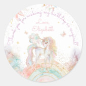 Sticker Rond Pastel Unicorn Rainbow Girl Anniversaire Merci (Devant)