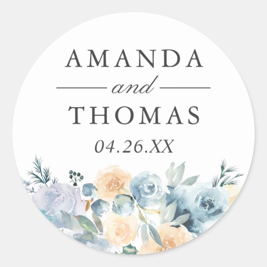 Sticker Rond Pastel Vanilla Blue Mariage Enveloppe Sceau (Devant)