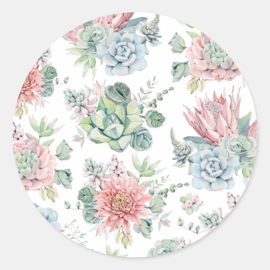 Sticker Rond Pastel Watercolor Succulent et Motif Cactus (Devant)
