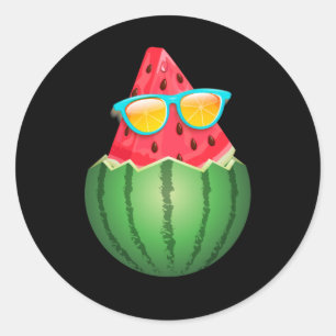 Sticker Rond Pastèque cool avec lunettes de soleil été