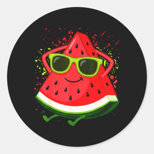 Sticker Rond Pastèque Melon d'été avec Lunettes de soleil Drôle (Devant)