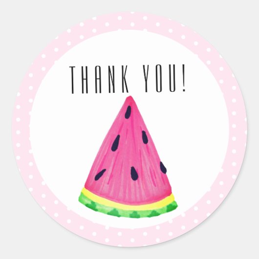 Sticker Rond Pastèque Tropicale Rose Mignonne Merci (Devant)