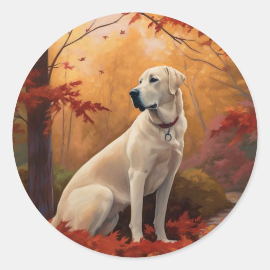 Sticker Rond Pasteur anatolien en automne Feuilles automne Insp (Devant)