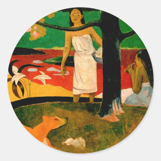 Sticker Rond Pastorales Tahitiennes par Paul Gauguin (Devant)