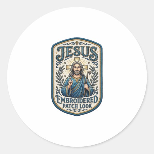 Sticker Rond Patch brodé Jésus Regardez Patch brodé Jésus (Devant)