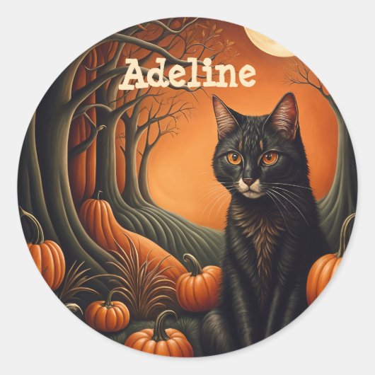 Sticker Rond Patch Citrouille Lune Halloween personnalisée (Devant)