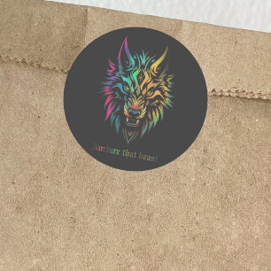 Sticker Rond Patch de loup tribal - "Cultiver cette bête"