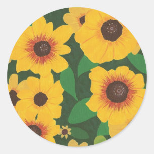 Sticker Rond Patch of Yellow Sunflowers Peinture sur autocollan