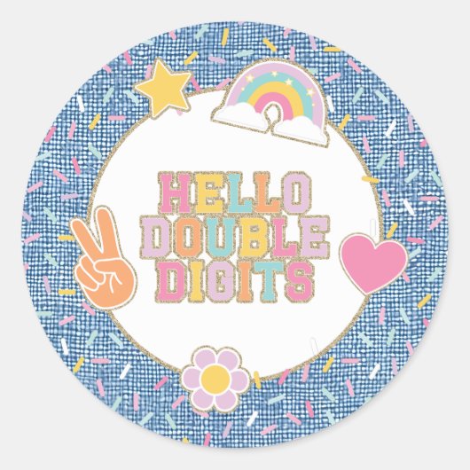 Sticker Rond Patch Preppy Hello Double Digits 10th Birthday (Devant)