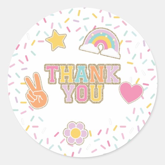 Sticker Rond Patch Preppy Merci Anniversaire Favoriser (Devant)
