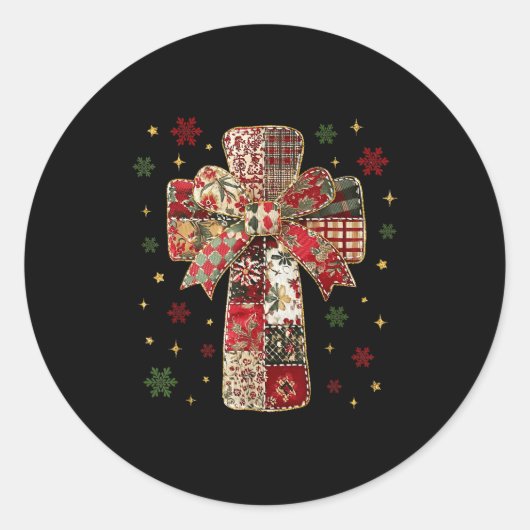 Sticker Rond Patchwork Cross Christian Christmas Coquette Bow (Devant)
