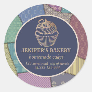 Sticker Rond Patchwork cupcakes et sucreries faits maison