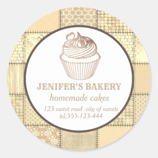Sticker Rond Patchwork cupcakes et sucreries faits maison (Devant)