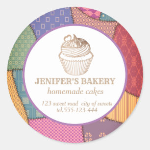Sticker Rond Patchwork, cupcakes et sucreries maison