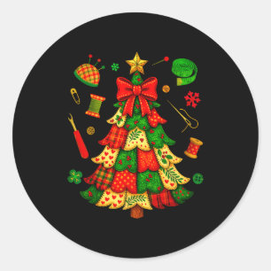 Sticker Rond Patchwork d'arbre de Noël Couture Quilter Tricot L