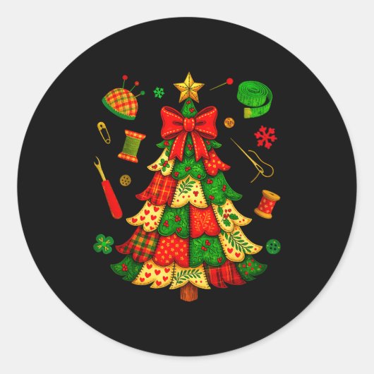 Sticker Rond Patchwork d'arbre de Noël Couture Quilter Tricot L (Devant)