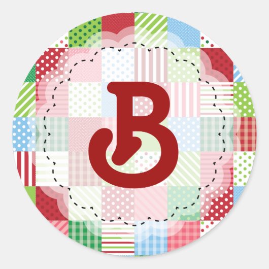 Sticker Rond Patchwork de Noël monogramme (Devant)