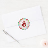 Sticker Rond Patchwork de Noël monogramme (Enveloppe)