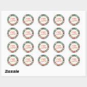 Sticker Rond Patchwork de Noël Rouge et Vert Joyeuses Fêtes (Feuille)