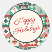 Sticker Rond Patchwork de Noël Rouge et Vert Joyeuses Fêtes (Devant)