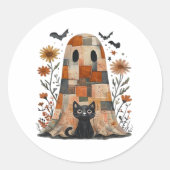 Sticker Rond Patchwork Halloween Fantôme et chat, Retro Éffraya (Devant)