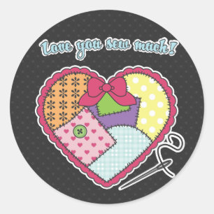 Sticker Rond Patchwork Heart - Aimez que vous cousez beaucoup!