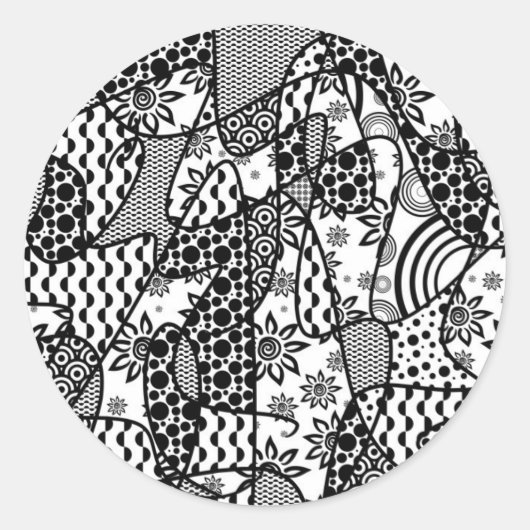 Sticker Rond Patchwork motif noir et blanc 03 (Devant)