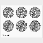 Sticker Rond Patchwork motif noir et blanc 03 (Feuille)